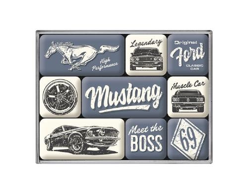 Nostalgic Art Magnet-Set Ford Mustang 9 Stück, Gross: 9x7 cm, Klein: 2x3 cm
