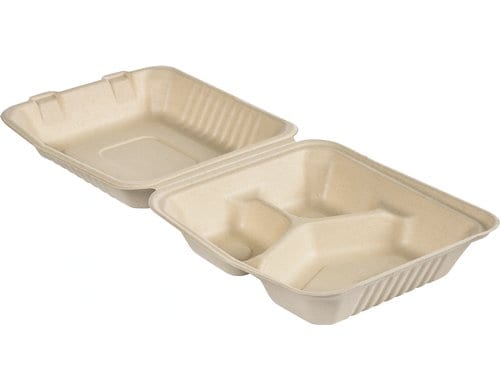Biopak Box Hinged Bagasse braun 325/90/90ml, 50 Stk. Mit Deckel