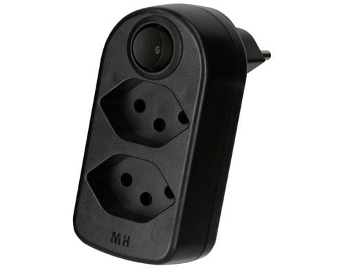 Abzweigstecker ADAPT 2x Typ 13 mit Schalter, drehbar 320°, schwarz