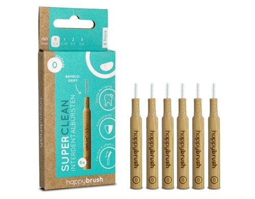 happybrush Interdentalbürsten ISO 0 1 Pack à 6 Stk., Bambusgriff, 0,4 mm