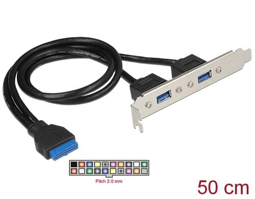 Delock Slotblech 1x19Pin 2xUSB-A 2 x USB 5 Gbps Typ-A Buchse,  50 cm