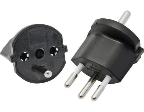 Fixadapter 3-Pol Deutsch auf Stecker CH T12 schwarz, CEE7 auf T12