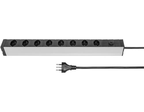 Steckdosenleiste 19, 8xT13, Typ12, ALU 3m Kabel, ohne Schalter, Rack Montagehalter