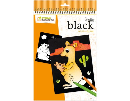 Avenue Mandarine Graffy Black A4 Tiere 24 Blätter, 2x12 Zeichnungen, 160g/m2