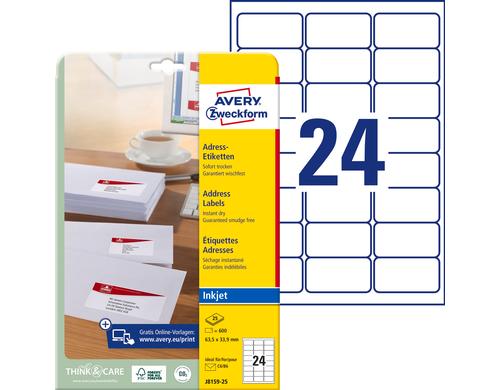 Avery Zweckform Etik.  63,5x33,9mm C6, 25Bl Inhalt: 600 Etik. / 25 Blatt