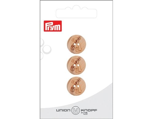 Bu Prym  Knopf Holzknopf 2-Loch Bär 15 mm, Karte 3 Stück