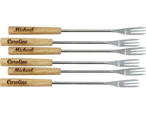 Kadastar Käsefonduegabeln Element MySpecial 6 Stück, Edelstahl, Gummibaum FSC, personal