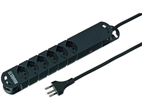 STEFFEN Steckerleiste STEBA VARIABL, 6xT13 5m Kabel, schwarz, Reset-Knopf, mit Magnet