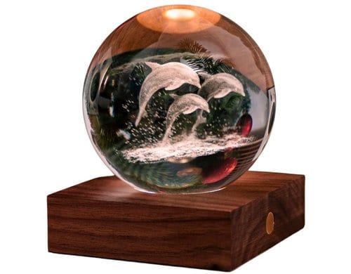 GINGKO Stimmungslicht Amber Delfin Wallnuss, 3 Lichtstufen, Touch