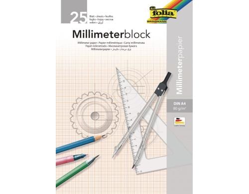 Folia Millimeterblock 80g/m² 25 Blatt, DIN A4