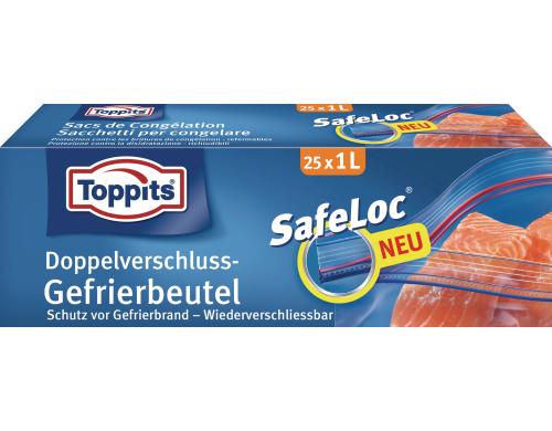Toppits Doppelverschluss Gefrierbeutel Zip. 1 Liter, 17 x 17 cm, Inhalt: 25