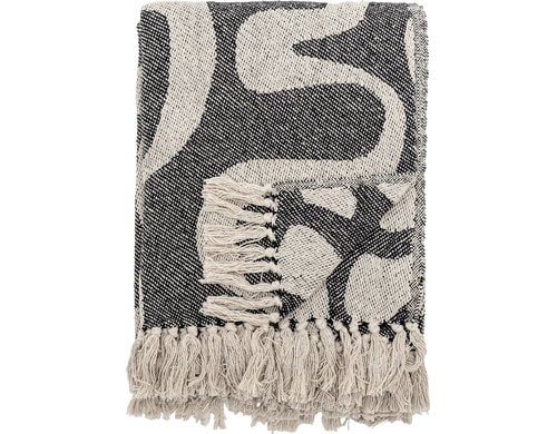 Bloomingville Wohndecke Salobre, 160x130 cm (LxB), Recycelte Baumwolle, Schwarz-Weiss