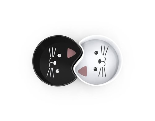 Bubimex Keramiknapf doppelt Katzenköpfe 2x150ml, schwarz, weiss