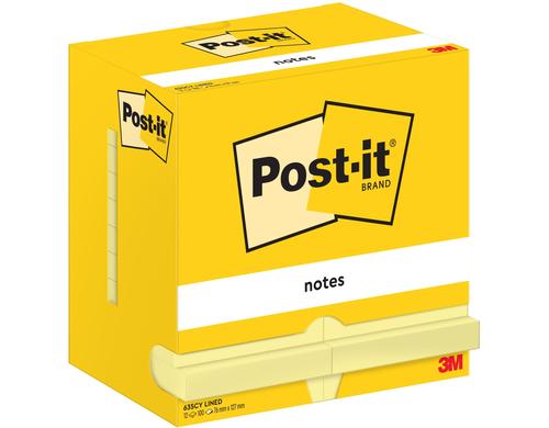 3M Post-it Haftnotiz gelb liniert 12 Blöcke à 100 Blatt, 127 x 76 mm