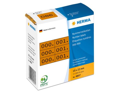 Herma Etiketten Dreifachnummern 4807 braun Nummern: 0-999, 10 x 22 mm