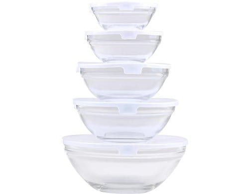 Alpina Schüsseln mit Deckel, 5 Stück Deckel Weiss PP, Glas,130/220/330/450/900ml