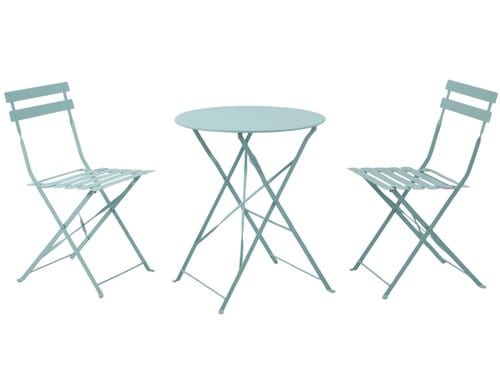 Dameco Bistro-Set Stühel&Tisch,Türkis matt Metall pulverbeschichtet, Tisch D:60cm
