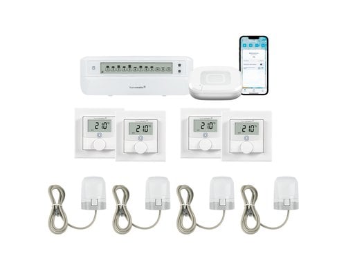 Homematic IP 4 Räume Fussboden Kit 4x Wandthermo 4x Stellantrieb Acces2 Aktor