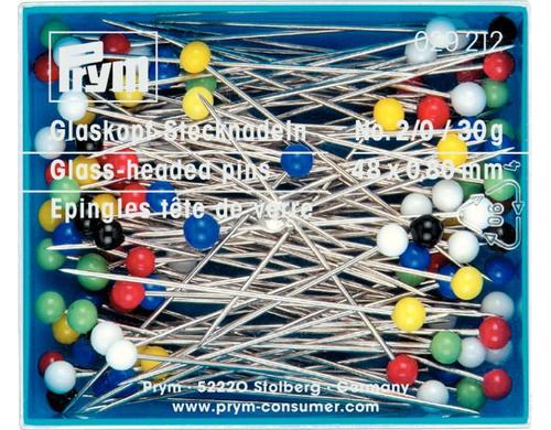 Glaskopfstecknadeln, bunt 0.80 x 48 mm, Dose 30 g, Stahl
