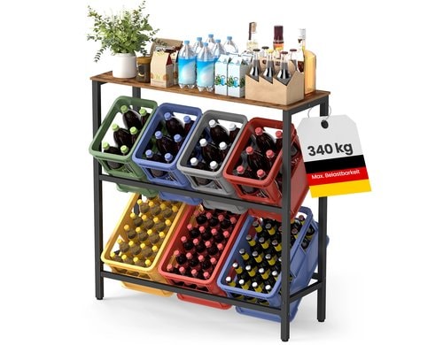 Songmics Getränkekisten-Regal 70.4x40x117.3 cm, Stahl, Spanplatte