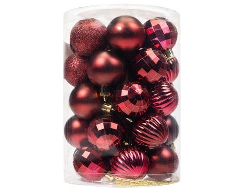COCON Weihnachtskugeln bordeaux, 34 Stk. Kunststoff, D: 4cm