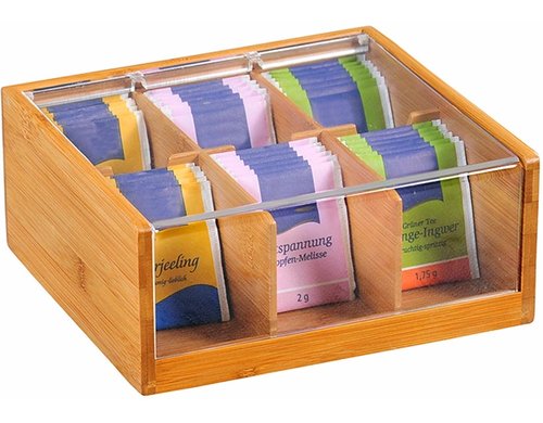 Kesper Tee-Box mit Sichtklappe Bambus, 22 x 21cm, Höhe: 9,5 cm