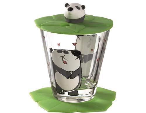 Leonardo Glas Bambini Panda 3-teilig, D: 6cm, Glas/Silikon