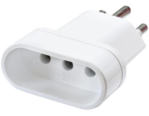 Reiseadapter 3-Pol Italien / Schweiz Stecker Schweiz / Buchse Italien, weiss