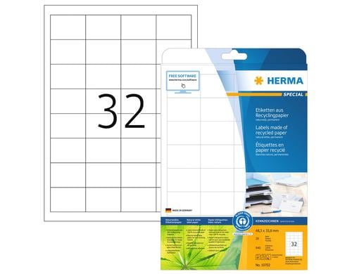 Herma Universaletiketten Recycling 640 Etiketten, A4, 20 Blatt, 48,3x33mm