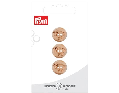 Bu Prym  Knopf Holzknopf 2-Loch Schaf 15 mm, Karte 3 Stück