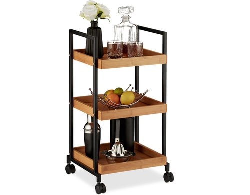 relaxdays Servierwagen mit 3 Etagen Bambus, 69,5 x 37 x 34 cm