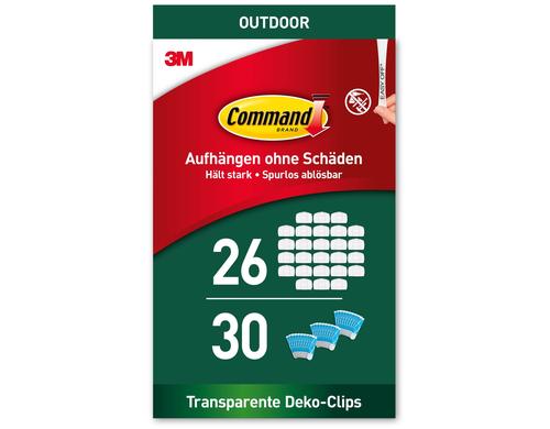 3M Command Lichterketten Clips Outdoor Multipack mit 26 Clips, 30 Strips