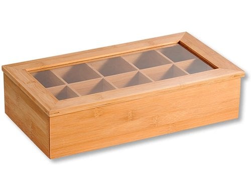 Kesper Tee-Box mit 10 Fächern Bambus, 37 x 20 cm, Höhe: 9 cm