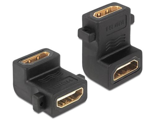 Delock Adapter HDMI Buchse zu Buchse mit Schraubenanschluss 90° gewinkelt