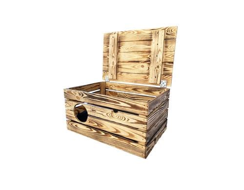 Holz Zollhaus Vintage Katzenhöhle XXL geflammt mit anthrazit Kissen