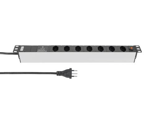 Steckdosenleiste ALUMODULAR, 7xT13, silber 3m Kabel, Überspannungsschutz, Resetknopf