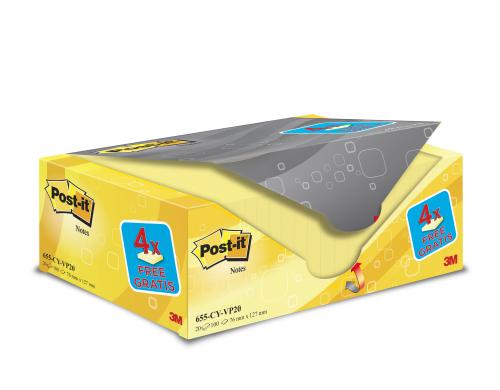 3M Post-it Haftnotiz gelb 20 Blöcke à 100 Blatt, 127 mm x 76 mm