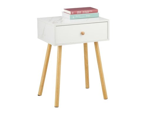 relaxdays Nachttisch Marmoroptik MDF/Kiefern, 55 x 40 x 32 cm