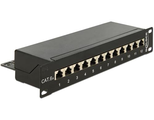 12-Port 10 Patchpanel Cat.6A schwarz, 12x RJ-45, LSA