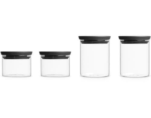 Brabantia Glasbehälter 4er Set stapelbar Transparent/Schwarz