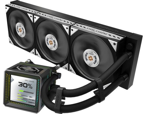 ASRock Steel Legend Dark 360 LCD Liquid CPU Cooler, 3.4 LCD, 3x120mm ARGB