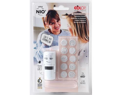 COLOP Little NIO® deutsche Textstempel 10 versch. Stempelplatte + Stempelkissen