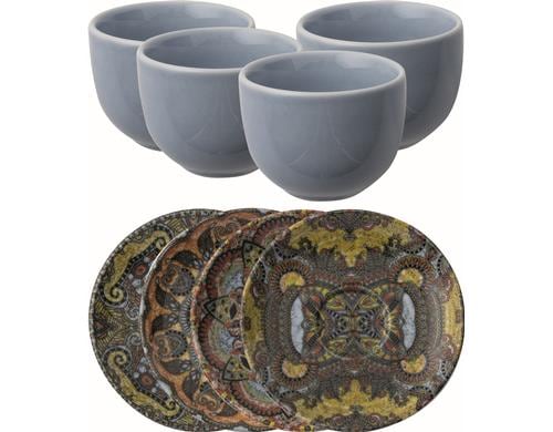 AK Espresso Set Mandala 100ml 8tlg. 4 Becher/Unterteller, farbig, Porzellan