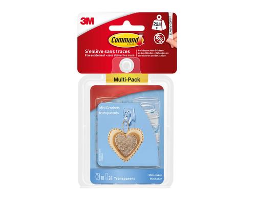 3M Command Mini-Haken transparent 18 Haken und 24 Strips Mini, Tragkraft 225g