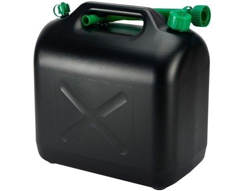 Kunststoff-Benzinkanister, 20 Liter schwarz, mit flexiblem Ausgussstutzen