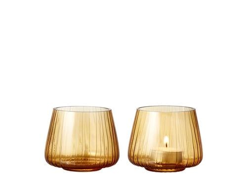 Bitz Windlicht Kusintha Amber 2er Set 2 Stück, aus Glas, H: 7.5 cm