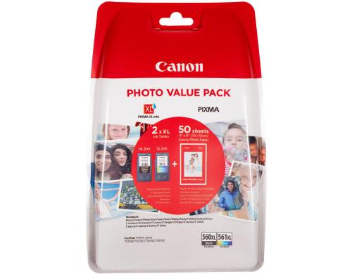 Tinte Canon PG-560XL/CL-561XL + 50 Blatt mit 50 Blatt Fotopapier, Pixma TS5300 Serie