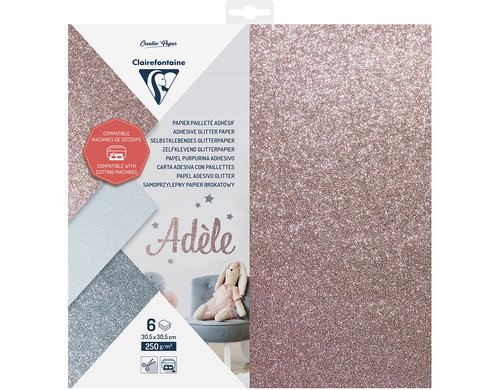 Clairefontaine Papier Block Glitter klebend 250g/m2, 30.5x30.5cm, 6 Blatt, z.plotten