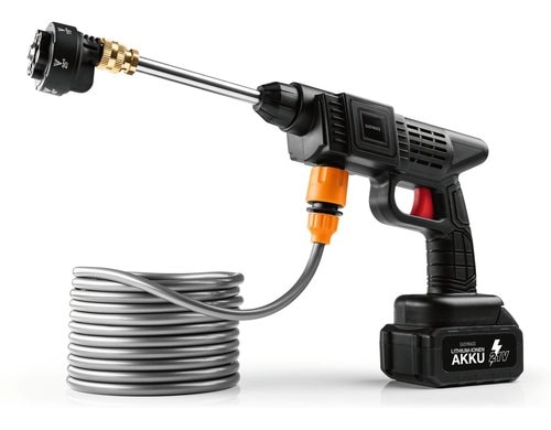 EASYmaxx Akku Hochdruckreiniger 21V schwarz 1800mAh, 6in1 Düse, 5m Schlauch