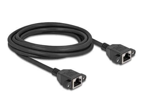 Delock Netzwerkverlängerung, 3m, BU-BU Cat.6A, S/FTP, Schwarz Buchse verschraubbar